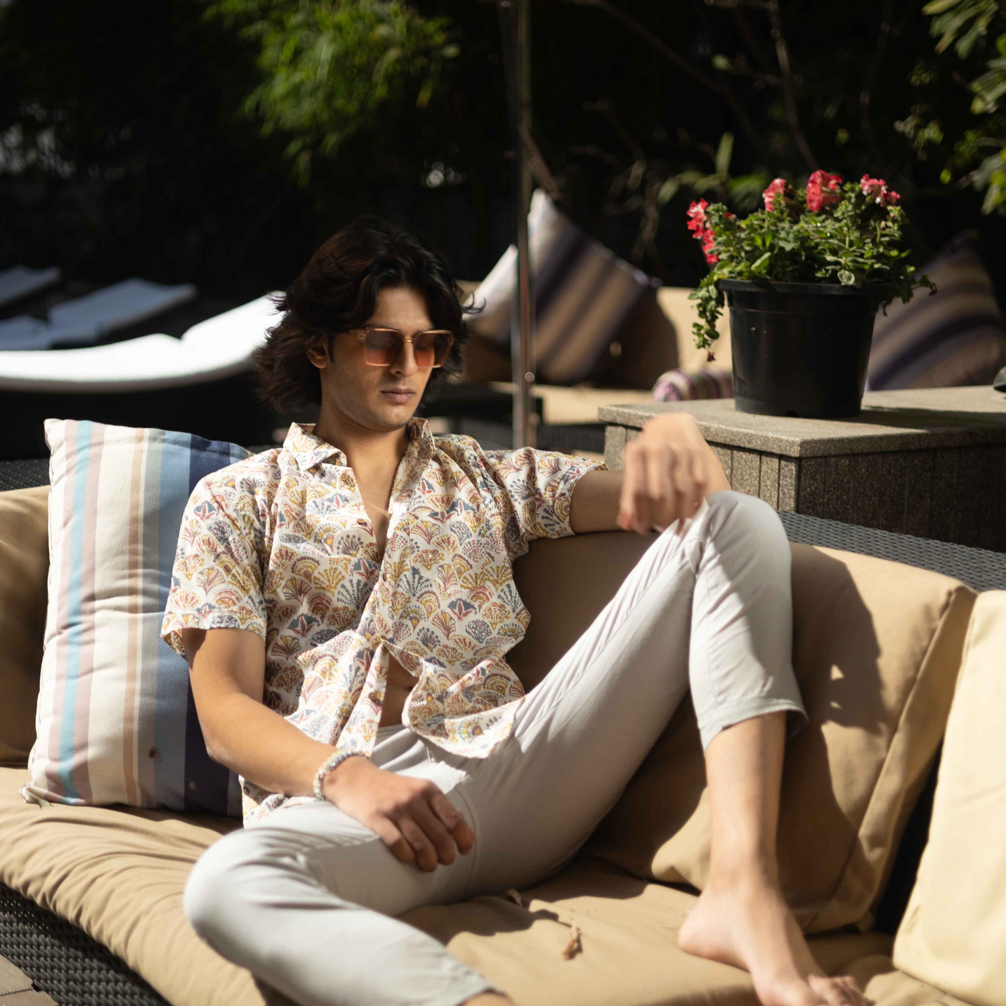 Cream 100% Cotton Printed Shirt