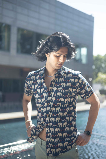 Navy 100% Cotton Printed Shirt