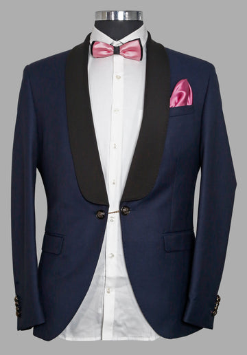 Navy Self Woven Designer Suit