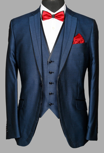 Royal Blue Self Woven Designer Suit