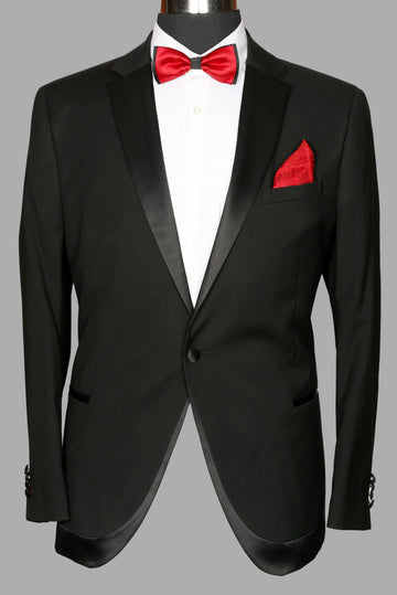 Black Solid Designer Notch Collar Suit