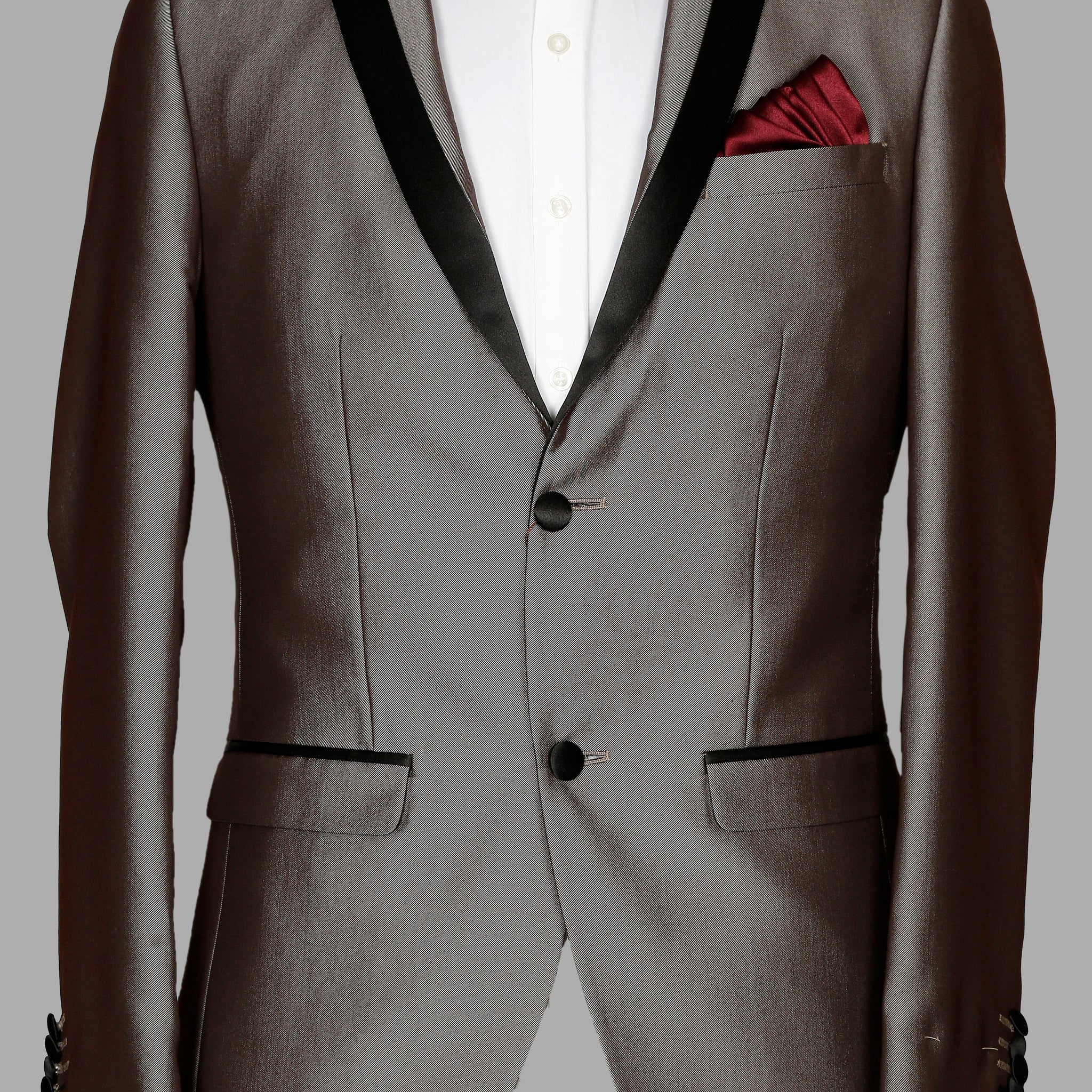 Brown Solid Designer Peak Collar Suit