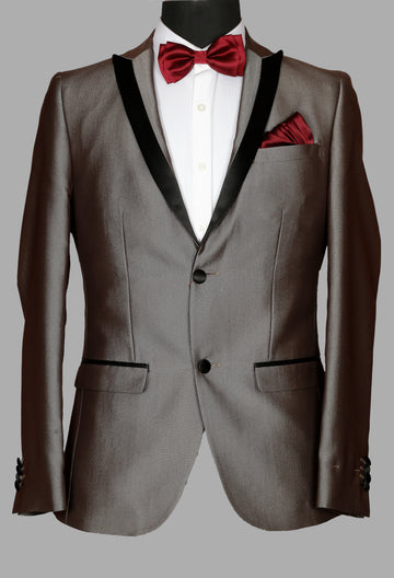 Brown Solid Designer Peak Collar Suit