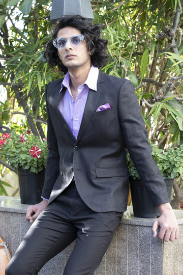 Black Solid Linen Hemp Jacket