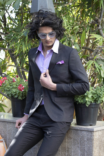 Black Solid Linen Hemp Jacket