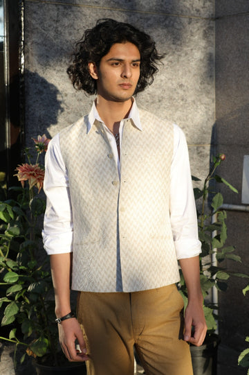 Beige Hemp Cotton Nehru Jacket