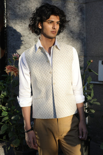 Beige Hemp Cotton Nehru Jacket