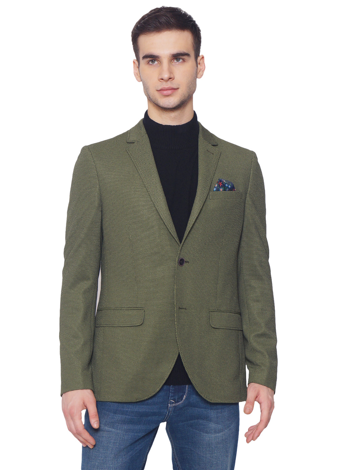 Dark Green Knit Notch Collar Jacket
