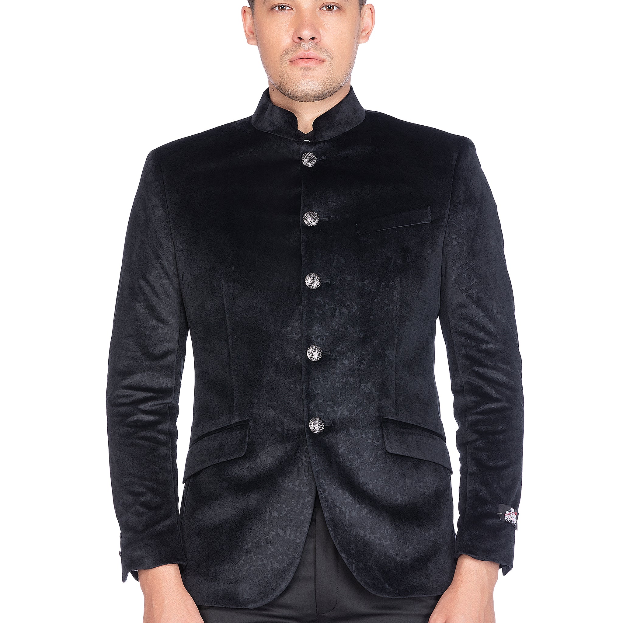 Black Self Design Bandhgala