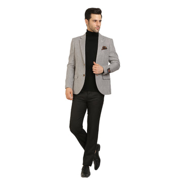 Navy Blue & Brown Bottoli Linen Notch Collar Jacket