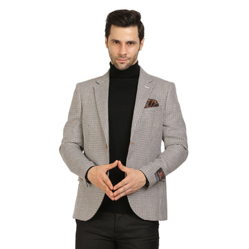 Navy Blue & Brown Bottoli Linen Notch Collar Jacket