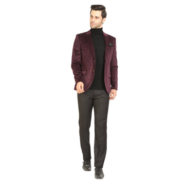 Wine Corduroy Notch Collar Jacket