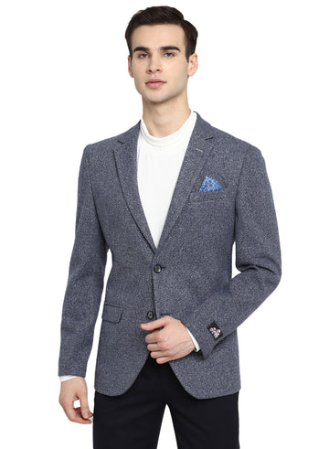 Blue Knit Structured Casual Jacket
