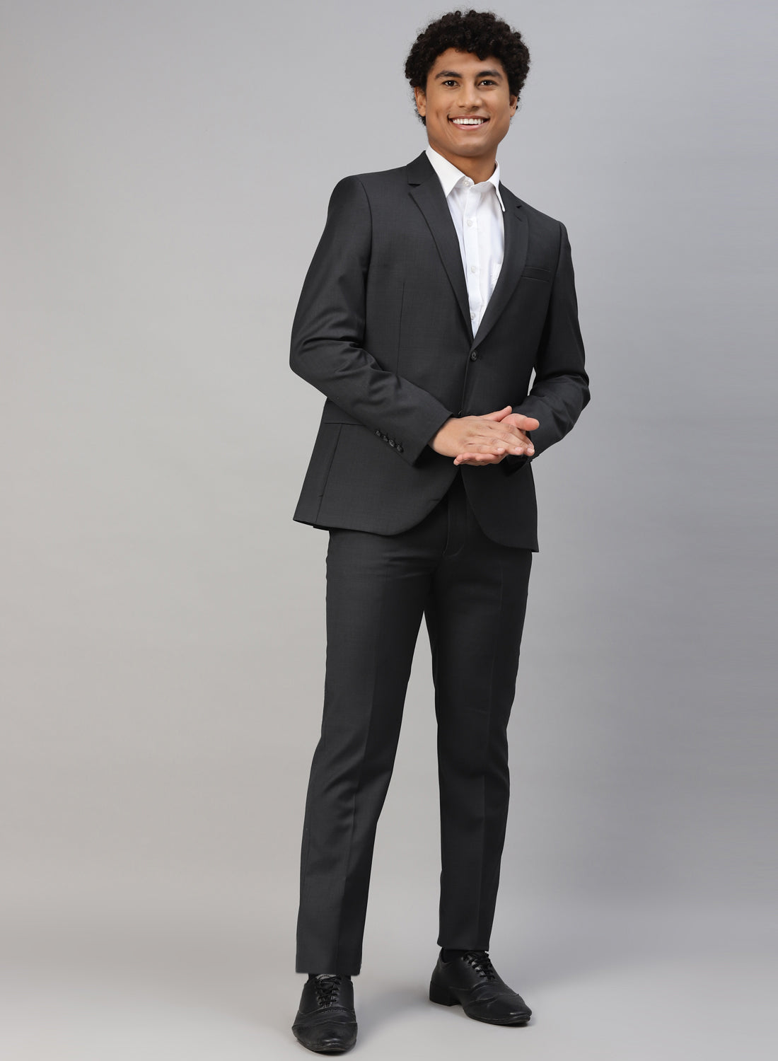 Charcoal Solid Polywool 2pcs Suit