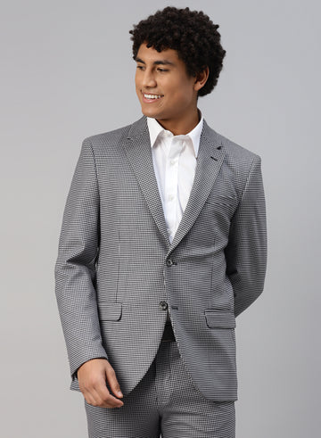 Grey Knit Houndstooth Notch Jacket