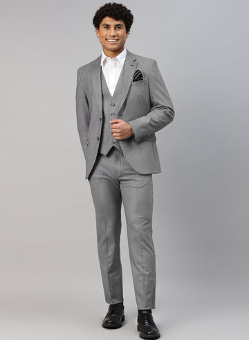 Grey Knit Houndstooth Notch 3pcs Suit