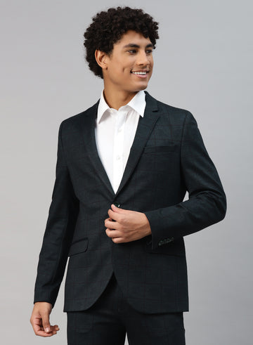 Dark Green Checks Knit Jacket