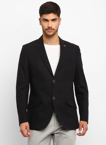 Black Linen Notch Collar Jacket