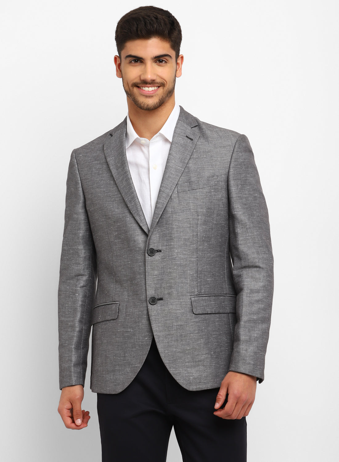 Dark Grey Linen Notch Collar Jacket