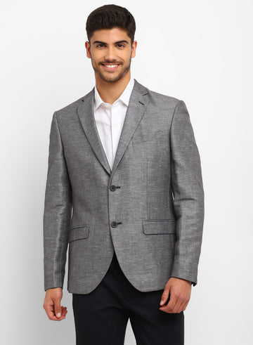 Dark Grey Linen Notch Collar Jacket