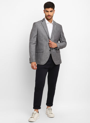 Dark Grey Linen Notch Collar Jacket