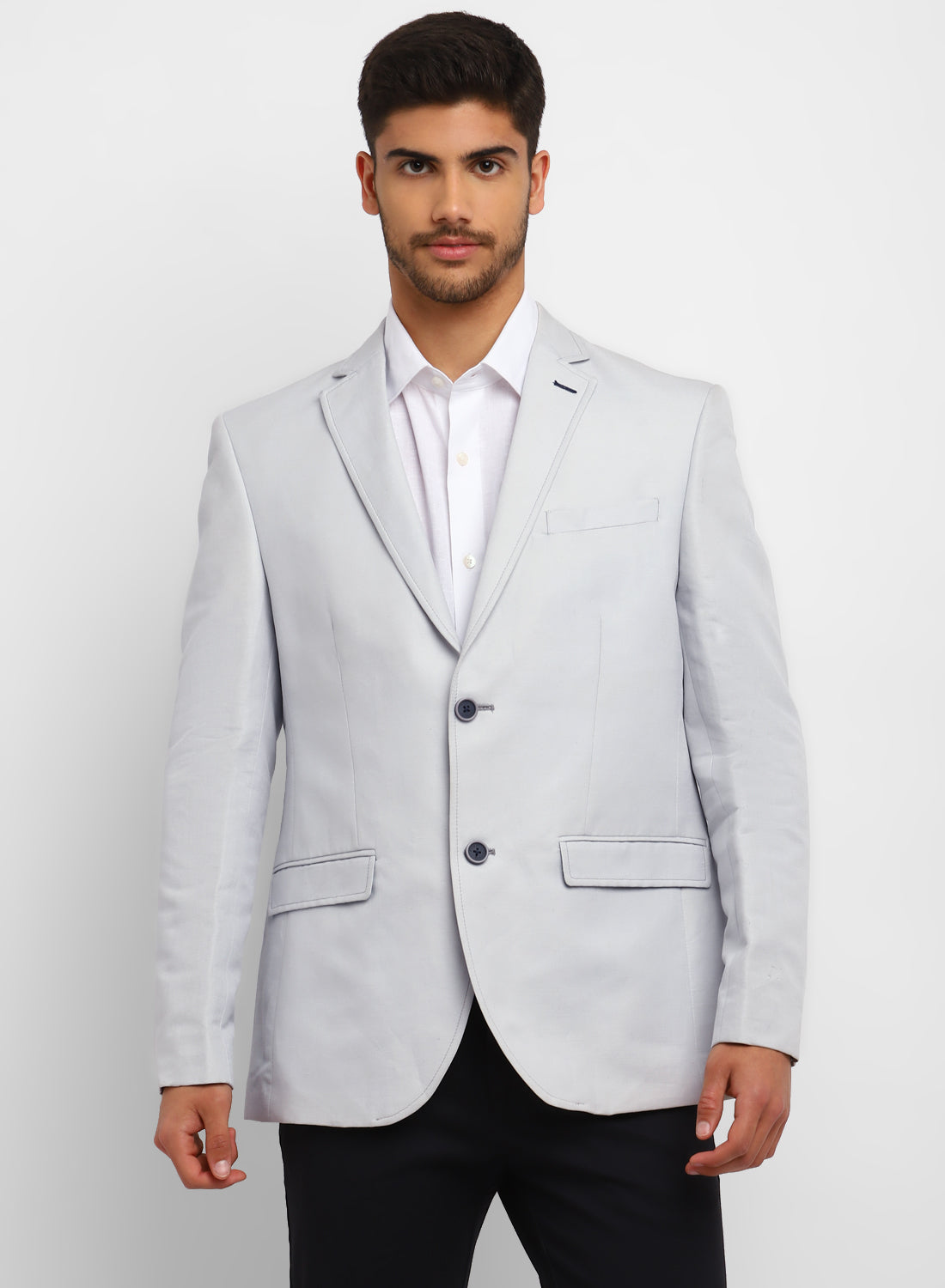 Light Blue Linen Notch Collar Jacket