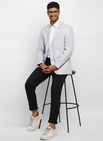 Light Blue Linen Notch Collar Jacket