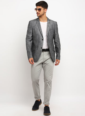 Grey Linen Notch Collar Jacket
