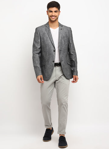 Grey Linen Notch Collar Jacket