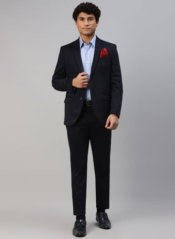 Navy Blue Knit Notch Jacket