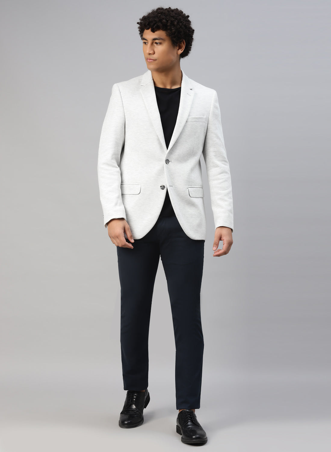 Light Grey Knit Notch Collar Jacket