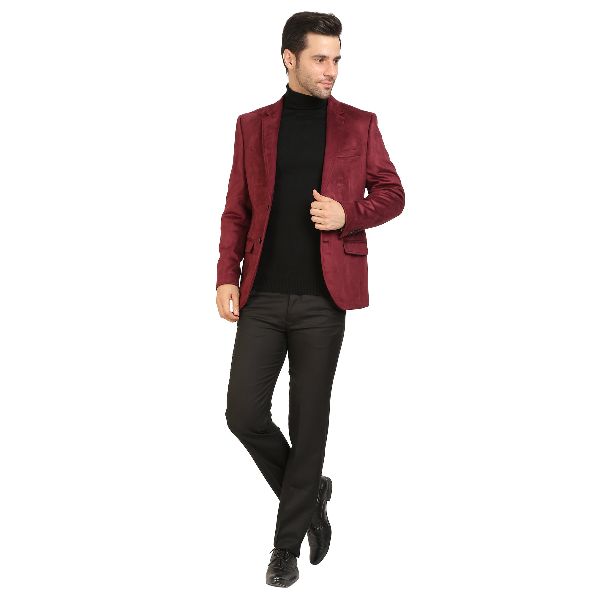 Wine Suede Notch Collar Jacket