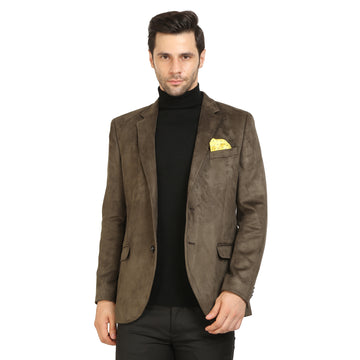 Dark Olive Suede Notch Collar Jacket