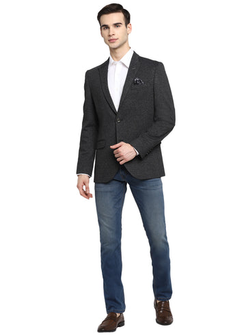 Charcoal Knit Peak Collar Jacket