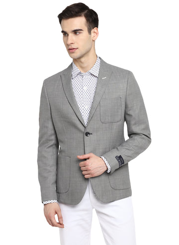 Grey Wool Blended Peak Collar Jacket
