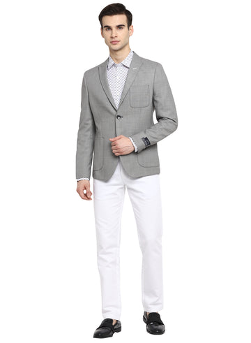 Grey Wool Blended Peak Collar Jacket