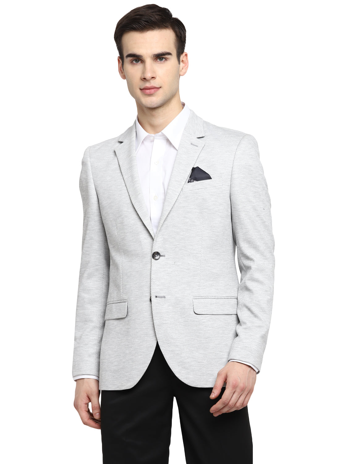 Grey Knit Notch Collar Jacket