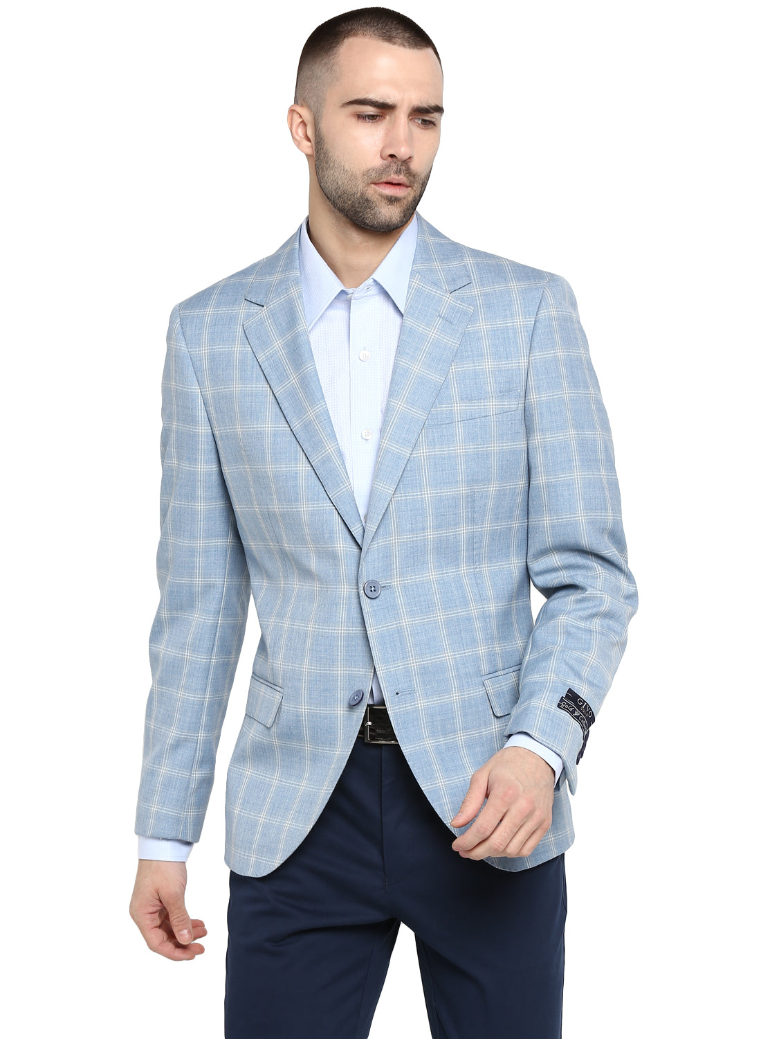 Blue Checkered Notch Collar Jacket