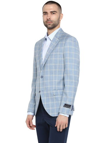 Blue Checkered Notch Collar Jacket