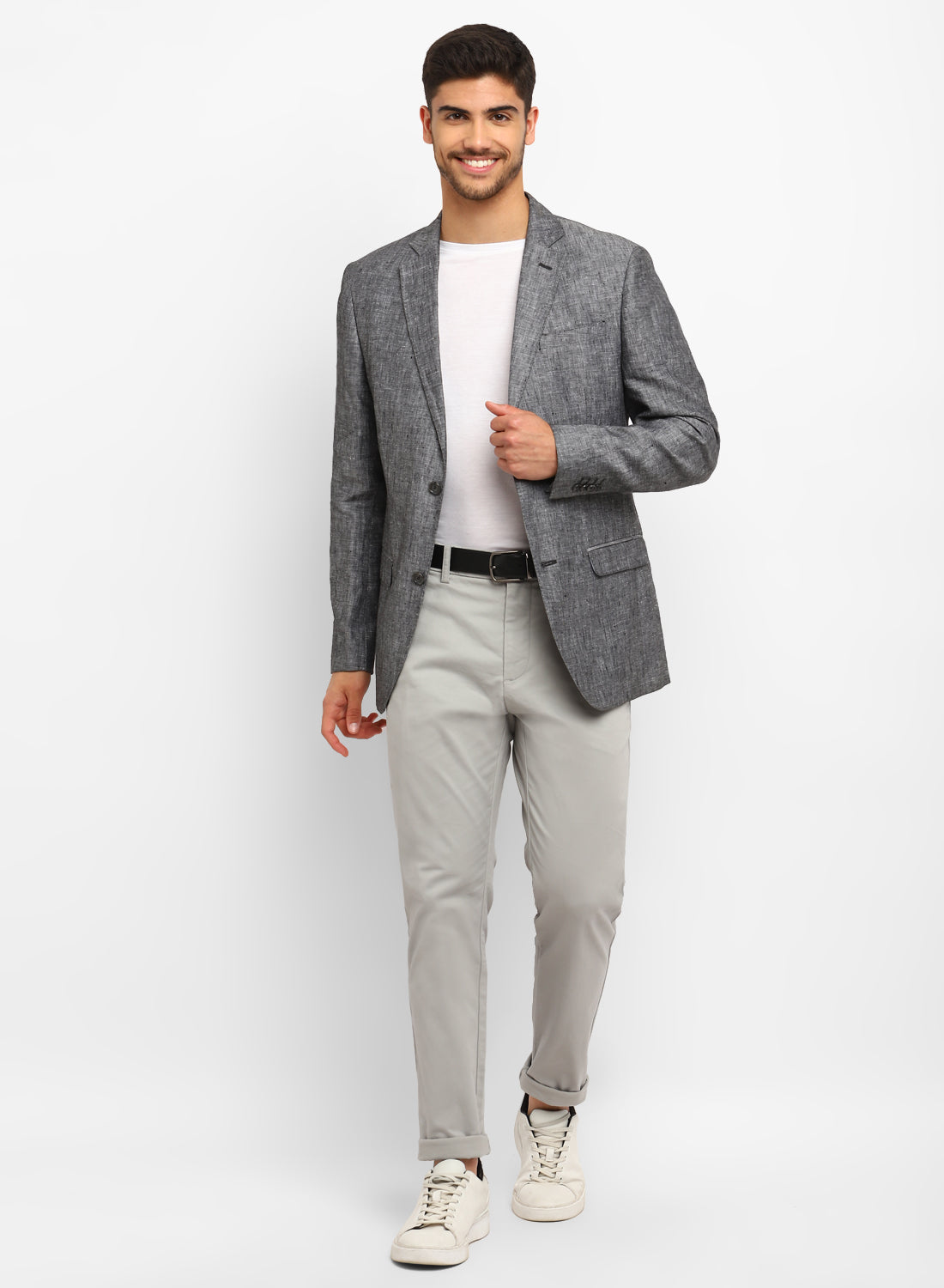 Charcoal Linen Notch collar Jacket