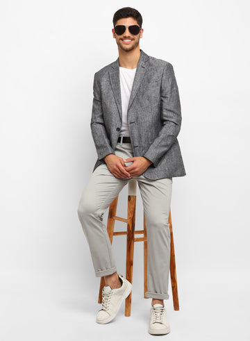 Charcoal Linen Notch collar Jacket