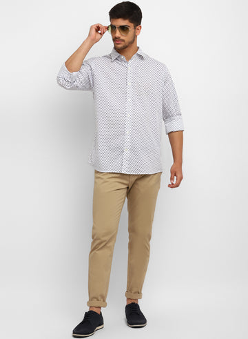 Red & White & Navy Cotton Printed Casual Shirt
