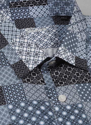 Blue & Grey Cotton Printed Shirt