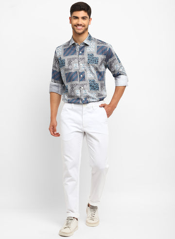 Blue & Grey Printed Casual Shirt