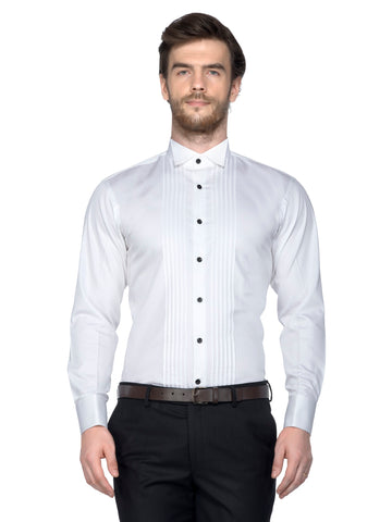 White Cotton Wing Collar Tuxedo Shirt