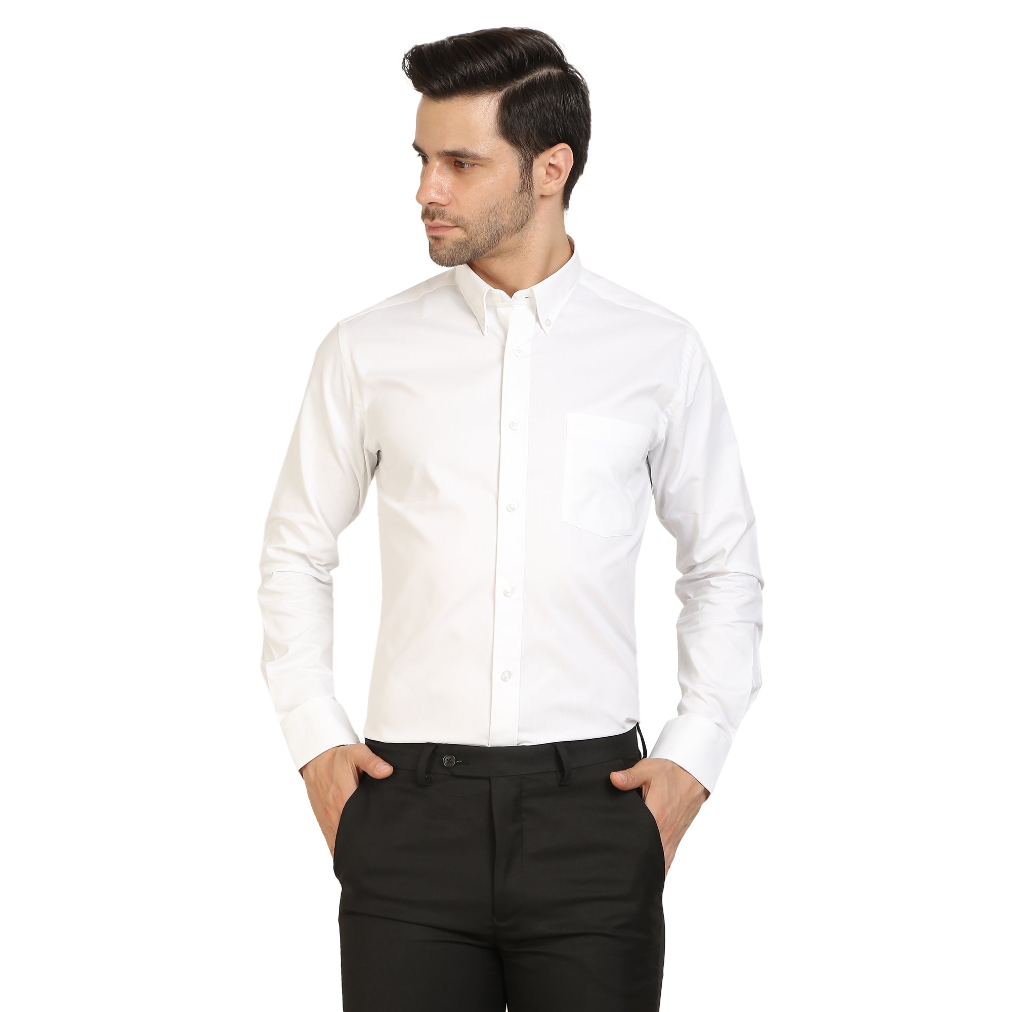 White Cotton Button Down Full Sleeve Shirt