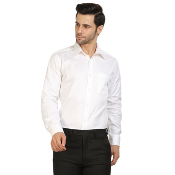 White Cotton Self Formal Shirt