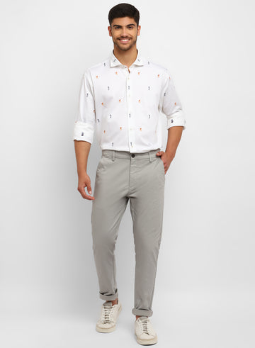 White Cotton Cartoon Printed Full Sleeve Shirt