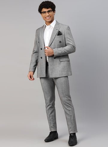 Grey Knit Double Breasted 2pcs Suit