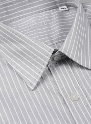 Grey Cotton Stripe Formal Shirt